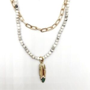 Howlite stone necklace and gold filled paperclip chain